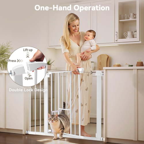 Pet Safety Gate, Caveen 29.5''-40.5''Wide Pet Safety Gate with Cat Door, White