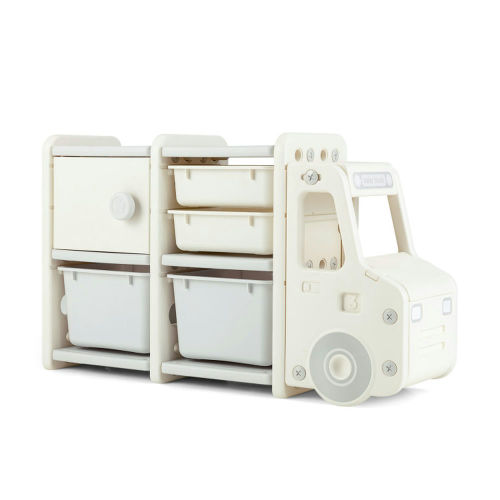 Canddidliike Toddler Truck Storage Organizer with Plastic Bins-Gray, Toy Storage Organizer for Kids, Boys, Girls, Nursery