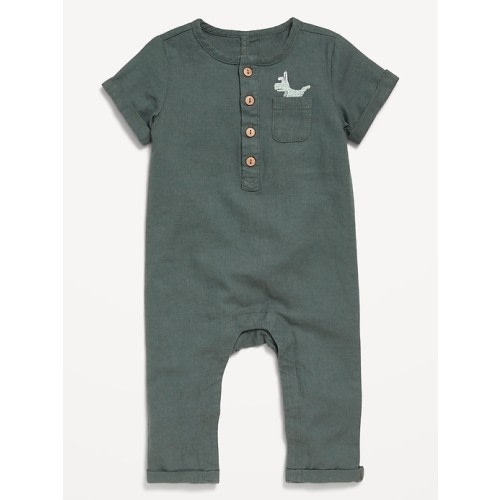 Short-Sleeve Henley Linen-Blend One-Piece for Baby