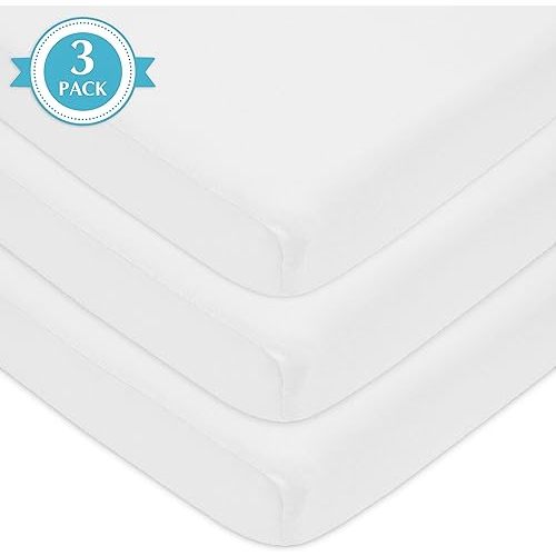 American Baby Company 3 Pack Fitted Mini Crib Sheet 24" x 38", Soft Breathable Neutral 100% Cotton Jersey Portable Sheet, White, for Boys and Girls, Fits Most Pack N Play Mattresses