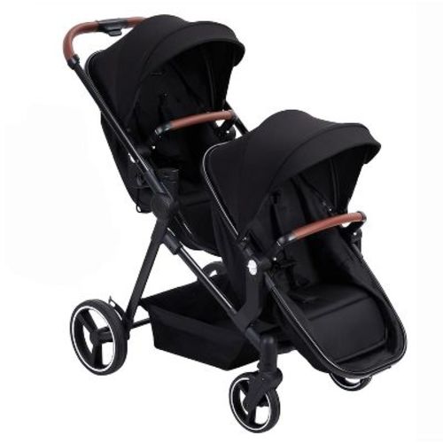 Double Track Tandem Stroller, Foldable Bassinet Pram For Infant And Toddler