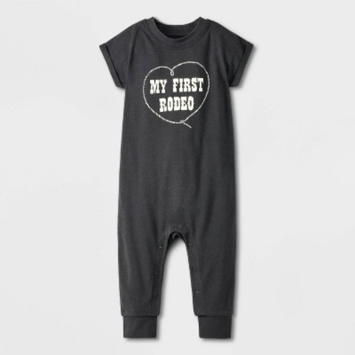 Baby Girls' My First Rodeo Romper - Cat & Jack™ Gray 6-9M: Long Sleeve, Snap Closure