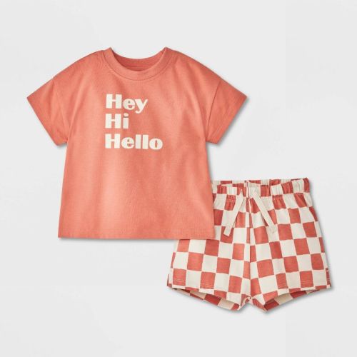 Baby Hey Hi Hello Top & Bottom Set - Cat & Jack™ Rust/orange 3-6m