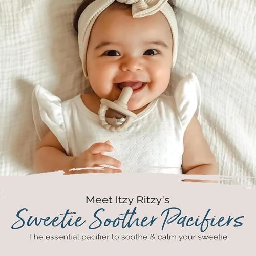 Itzy Ritzy Silicone Pacifiers for Newborn - Sweetie Soother Pacifiers Feature Collapsible Handle & Two Air Holes for Added Safety; For Ages Newborn and Up, Set of 2 in Buttercream & Toast
