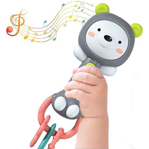 Baby Grizzlies Music Rattle Toy, Teether with Light & Sound, 6-24 Months, Silicone & Plastic, Animal-Shaped, Chemical Free