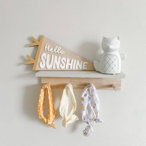 Hello Sunshine Pennant Sign | Pennant Banner | Wooden Pennant | Nursery Decor | Kids Wall Decor | Kids Shelf Decor | Flag Banner