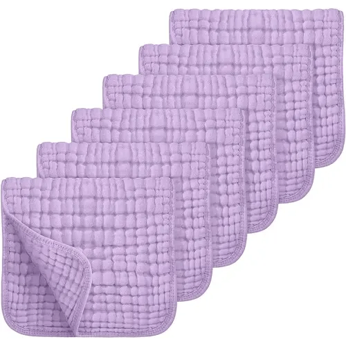 Looxii Muslin Burp Cloths 100% Cotton Muslin Cloths Large 20''x10'' Extra Soft and Absorbent 6 Pack Baby Burping Cloth for Boys and Girls (Purple)
