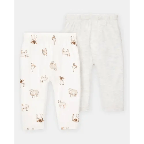 Baby Girl 2-Pack PurelySoft Pull-On Pants - Grey/Ivory | Carter's