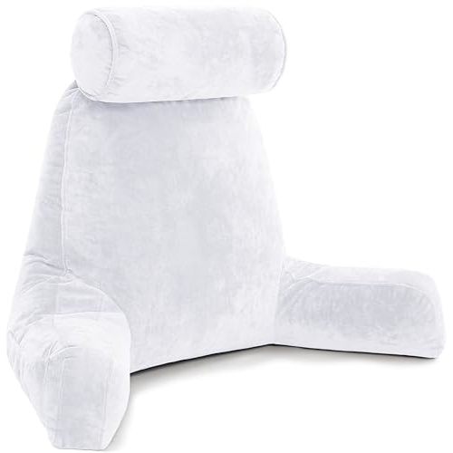 Husband Pillow XXL – Reading Pillow Bed Chair with Arms & Back Support – White - Back Pillow for Beds Sitting Up – Bed Rest Arm Pillow – Comfy Reading Pillow for Adults