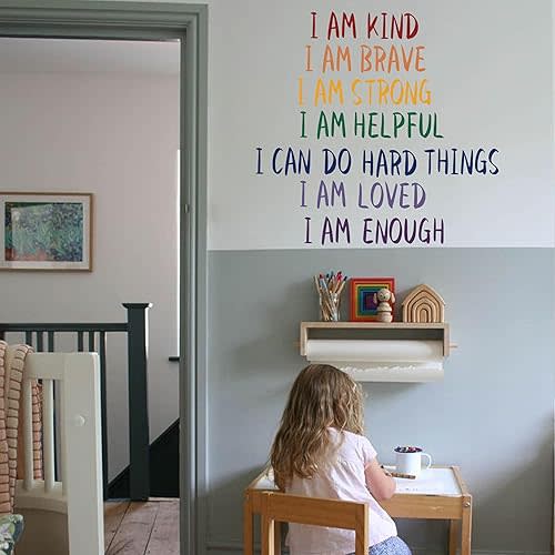 Affirmation Decal for Kids - Self-Esteem Decal, Kid's Mantra, Positive Words, Rainbow Colors, I Am Kind Sticker