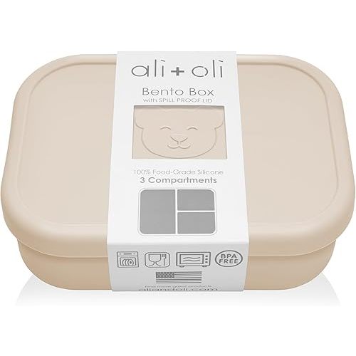 Ali+Oli Bento Box for Kids – Silicone Lunch Box with Compartments (Coconut) | BPA-Free, Dishwasher Safe, Leak-Resistant | Great for School, Daycare & Travel