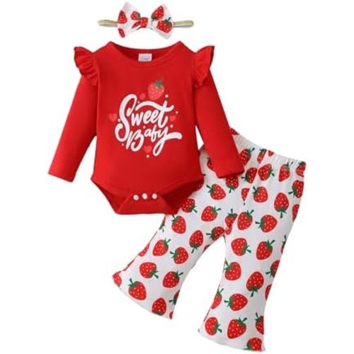 SUNNY PIGGY Baby Girl Clothes Ruffle Short Sleeve Romper Long Pants Set with Headband Newborn Infant Outfits