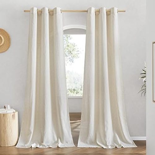 NICETOWN Linen Curtains for Windows 90 inch Long, Grommet Semi Sheer Vertical Drapes Privacy Added with Light Filtering for Doorway/Living Room, Natural, W42 x L90, 2 Pieces