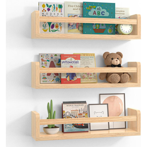 George Oliver Nursery Floating Book Shelves Set Of 3, Wooden Wall-Mounted Kids Bookshelves | Wayfair