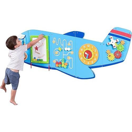 SPARK & WOW Airplane Activity Wall Panels - Ages 18m+ - Montessori Sensory Wall Toy - 6 Activities - Busy Board - Toddler Room Décor