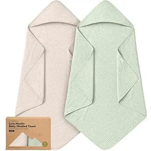 KeaBabies Muslin Hooded Baby Towels for Newborn Girls, Boys - 2-Pack, 35x35 Organic Cotton Baby Bath Towels Hooded, Soft Absorbent, Toddlers, Kids, Infant, Newborn Bath Essentials (Sage, Regular)