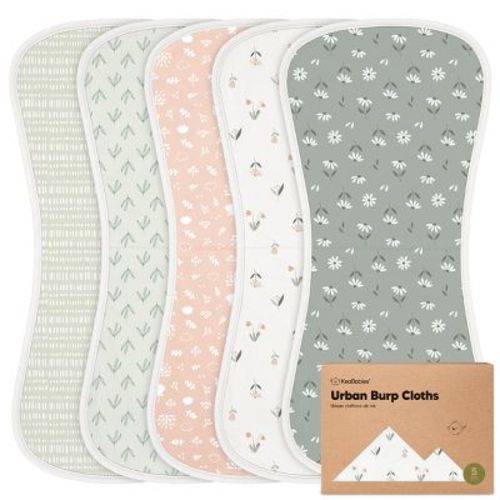 KeaBabies 5pk Urban Baby Burp Cloths, Organic Burping Cloth for Babies, Burp Rags for Baby Girls, Boys (Prairie)