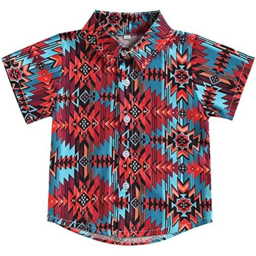 Western Baby Boy Clothes Cow Print Short Sleeve Button Down Shirt Lapel Neck T-Shirt Toddler Cowboy Summer Tops