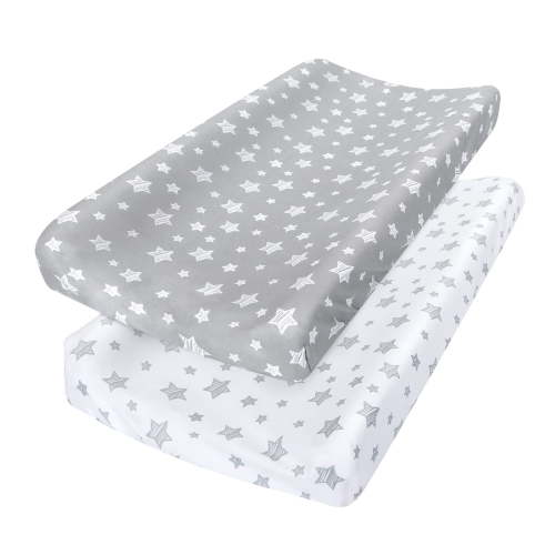 Stretchy Changing Pad Covers for Boys Girls,Soft Changing Pad 2 Pack,Baby Gift Changing Mat, Lovely Print Soft Unisex Diaper,Grey & White