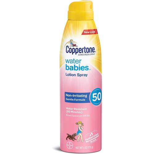 Coppertone Water Babies Sunscreen Lotion Spray SPF 50, Pediatrician Recommended Baby Sunscreen Spray, Water Resistant Sunscreen for Babies, 6 Oz Spray