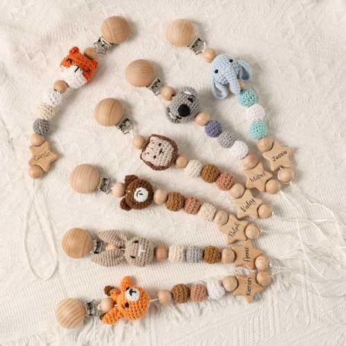 Personalized Dummy Clip with Crocheted Animal/ Handmade Crochet Baby Pacifier Clip/ Gift For Her/ Baby Pacifier Holder/ Baby Shower Gift