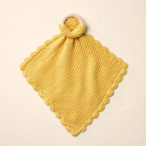 Soft Knit Baby Security Blanket with Wood Ring Mustard Yellow - Hearth & Hand™ with Magnolia