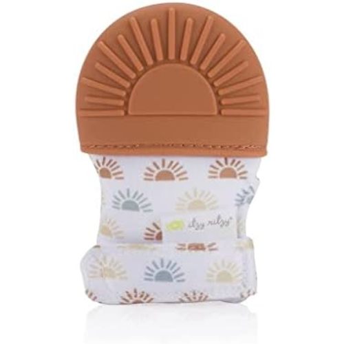 Itzy Ritzy Silicone Teething Mitt – Soothing Infant Teething Mitten with Adjustable Strap, Crinkle Sound and Textured Silicone to Soothe Sore and Swollen Gums, Terracotta Sun (MITT8491)