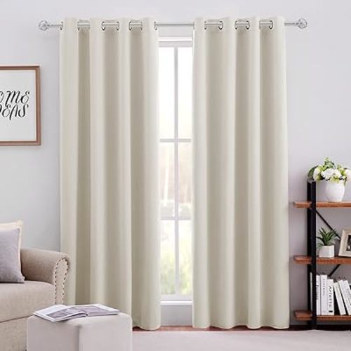 HOMEIDEAS Cream Beige Blackout Curtains for Bedroom 52 X 96 Inch Length 2 Panels Set Room Darkening Bedroom Curtains, Soundproof Thermal Grommet Window Curtains for Living Room for Christmas