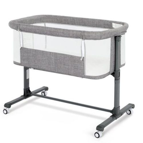 Kinder King Baby Bassinet 2 in 1 Bedside Sleeper,Folding Portable w/Storage Basket All-Sided Mesh 6 Adjustable Height Comfy Mattress