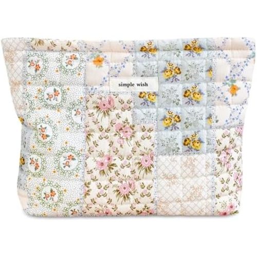 STARDW Cute Cotton Quilted Makeup Bag Cosmetic Bags for Women and Girls,Travel Toiletry Bag Floral Makeup Zipper Pouch, Purse Organizer Pouches,Canvas Lining (Cotton Floral)
