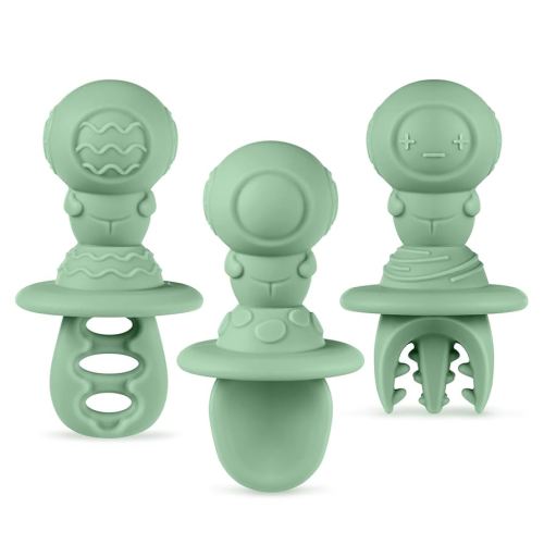 Haakaa Astronaut Beginner Silicone Cutlery Set – Baby Spoons and Forks for Self Feeding 6 Months, Baby Led Weaning Supplies, Toddler Feeding Essentials