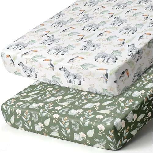 BROLEX Baby Fitted Crib Sheets: Kid Crib Sheets - Set of 2 for Toddler Standard Size Crib Mattress for Boys and Girls - Jersey Knit Crib Bed Sheets Zebra Forest
