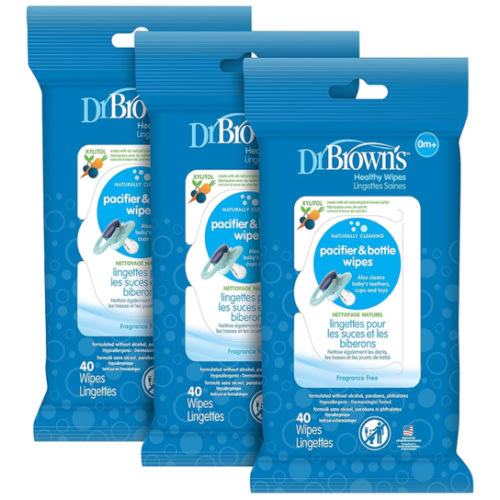 Dr. Brown's Bottle and Pacifier Healthy Wipes, Naturally Cleaning for Bottles and Baby Items, 40 Count, 3 Pack