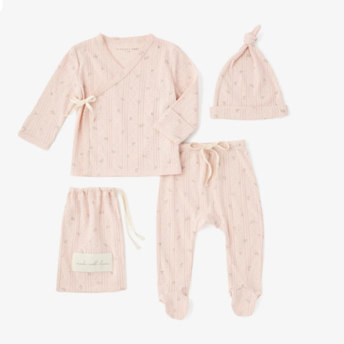 Blush Floral Organic Cotton Pointelle Layette Set – Elegant Baby