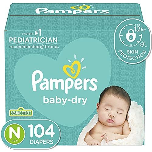 Diapers Size Newborn/Size 0 (< 10 lb), 104 Count - Pampers Baby Dry Disposable Baby Diapers, Super Pack