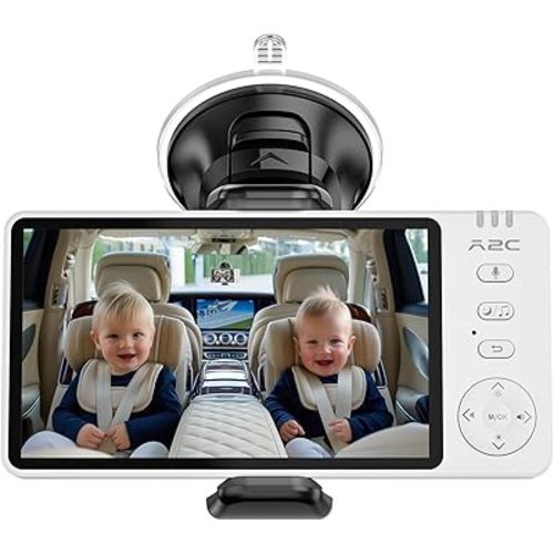 A2C Wireless Baby Car Camera, USB Powered Baby Monitor for Car Backseat & Home, 5" HD 1080P Auto/Manual Night Vision Screen with 7-Hour Battery, Rear Facing Carseat Monitor, for Travel & Home Safety