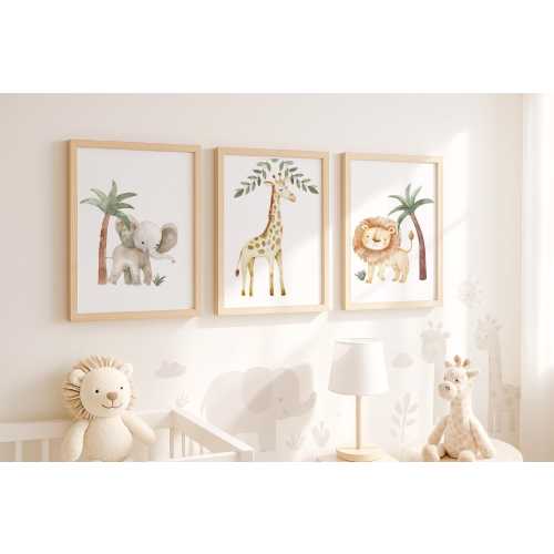 Safari Jungle Animal Watercolor Prints, Set of 3 Nursery Wall Art, Boy Room Decor, Zoo Animal Art Prints Shipped, Lion, Unframed, 298