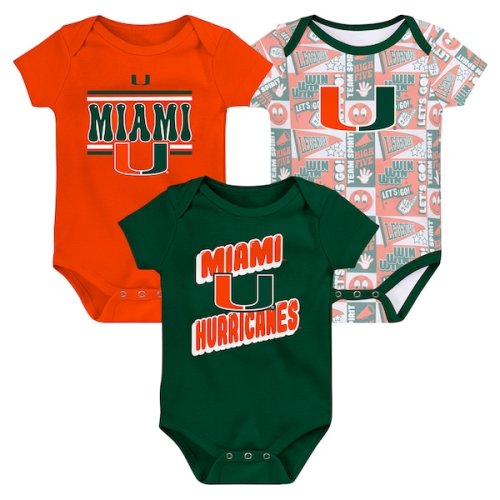 Miami Hurricanes Newborn Sunday Comics 3-Pack Bodysuit Set - Green