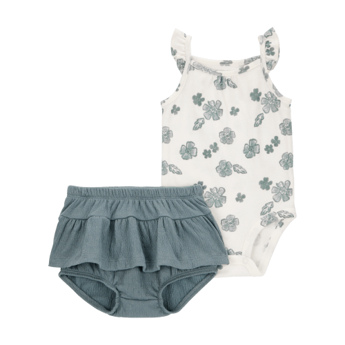 Baby 2-Piece Flutter-Sleeve Floral Bodysuit & Short Set | 6 mo | Carter's