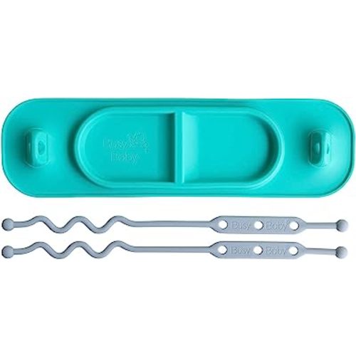 Busy Baby Silicone Mini Mat, Suction Placemat for Babies & Toddlers with Adjustable Tethers, Keeps Toys Off The Floor, Dishwasher Safe, BPA Free, Includes Travel Sleeve (Spearmint)