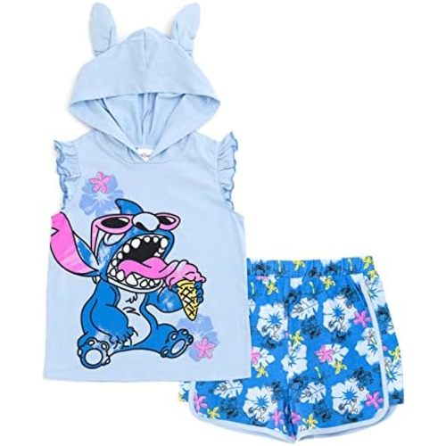 Disney Minnie Mouse Lilo & Stitch Girls French Terry Tank Top Shirt Dolphin and Active Shorts Little Kid to Big Kid