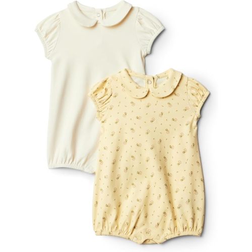 Amazon Essentials x Sofia Grainge Baby Girls' Short Sleeve Peter Pan Collar Romper, Pack of 2