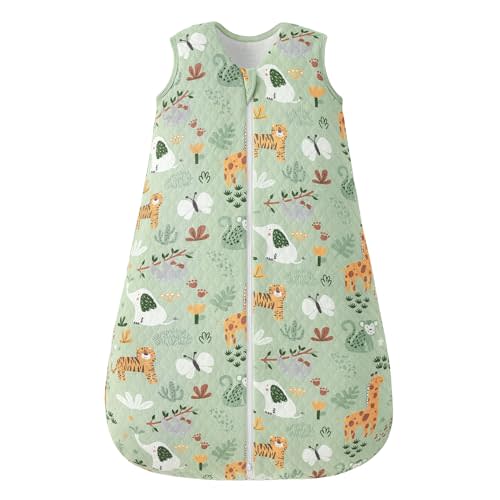 Medium FIEMOL Baby Sleep Sack 6-12 Months 2.5 TOG, Winter Cotton Sleepsack Newborn and Infant, Warm Quilted Baby Wearable Blanket, Baby Sleeping Bag with 2-Way Zipper Green Animal