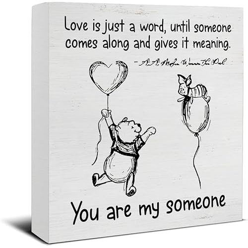 Romantic Sign Decor Love Is Just a Word Winnie the Pooh Wood Block Sign Home Bedroom Living Room Decor Valentines Day Decoration Romantic Gift