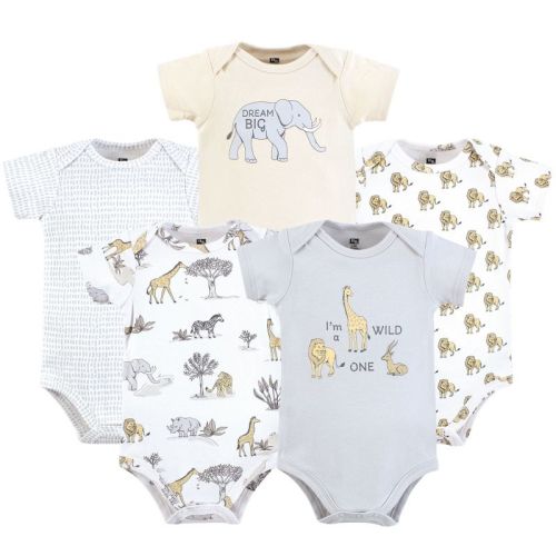 Hudson Baby Cotton Bodysuits, Neutral Safari World, 3-6 Months