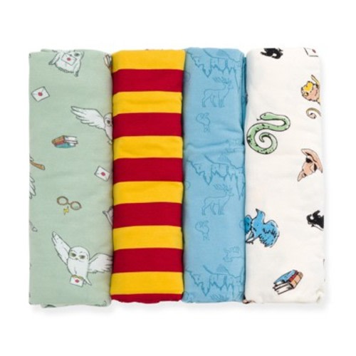 Harry Potter Hedwig Owl Newborn Baby Boys 4 Pack Swaddles Green / Maroon Blue White One Size