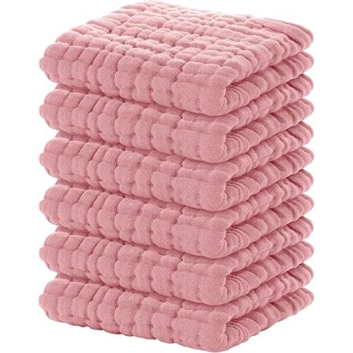 Yoofoss Muslin Baby Washcloths 100% Cotton Face Towels 6 Pack Wash Cloths for Baby 12x12in Soft and Absorbent Baby Wipes (Bean Paste)