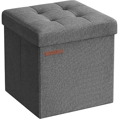 SONGMICS Folding Storage Ottoman Bench,30 x 30 x 30 cm, Ottoman Foot Rest, End of Bed Bench, Storage Chest, Load 130 kg, for Living Room, Bedroom, Entryway, Dorm,Dark Gray ULSF028G01