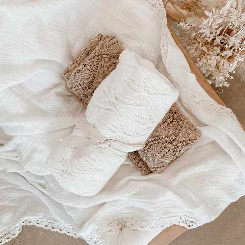 Heirloom Willow Knit Blanket - 100% Cotton- Color Vanilla