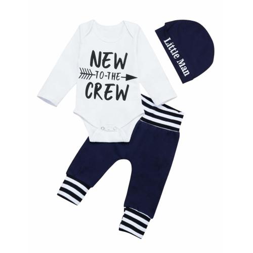 Newborn Baby Boy Girl Clothes Little Man Long Sleeve Romper,Plaid Pants + Cute Hat 3pcs Outfit Set (Dd-White, 0-3 Months)